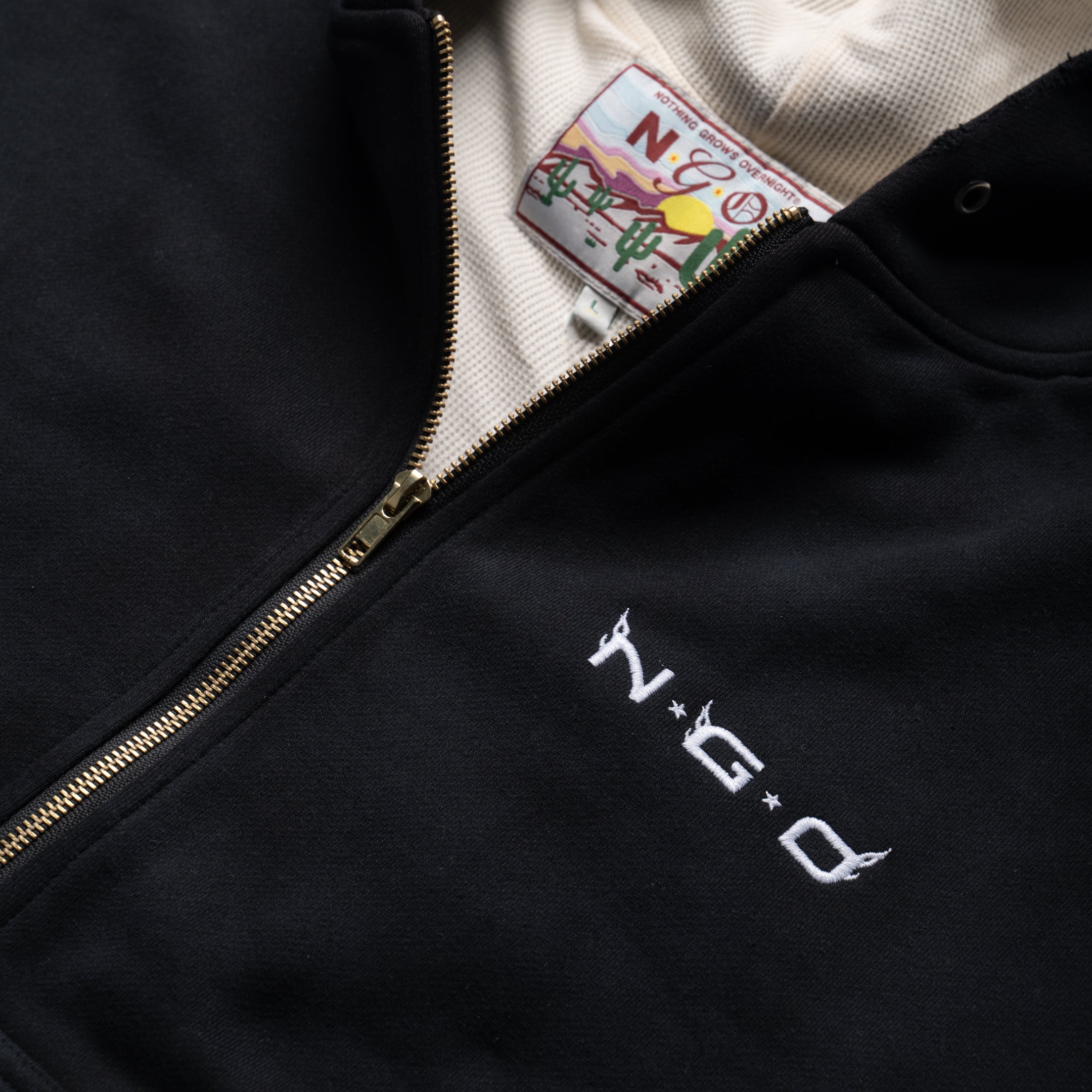 Nothing Grows Overnight Flame Logo Full Zip Hoodie - Black