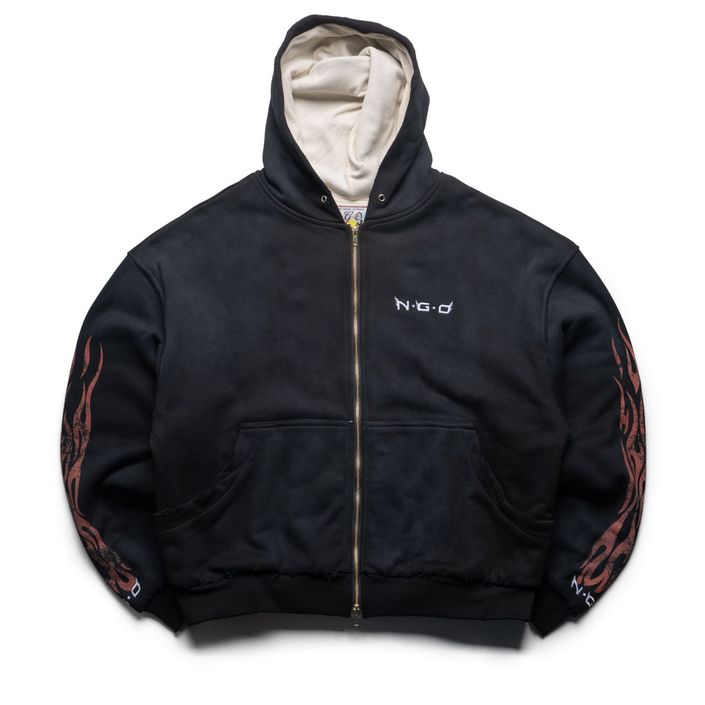 Nothing Grows Overnight Flame Logo Full Zip Hoodie - Black