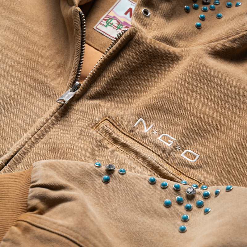 Nothing Grows Overnight Turquoise Hooded Jacket - Light Brown