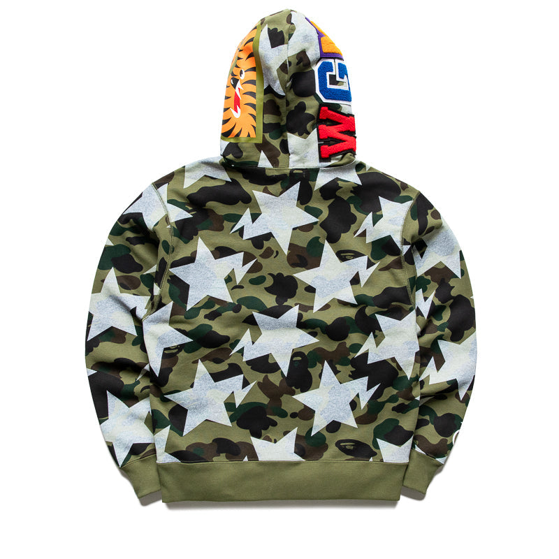A Bathing Ape Sta Over Print 1st Camo Shark Pullover Hoodie - Green